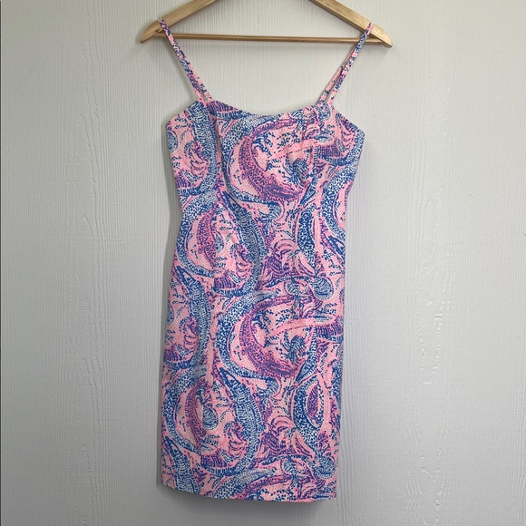 Lilly Pulitzer - Shelli Coastal Blue Maybe Gator Pink Tie Back Mini Dress Size 2 - Picture 9 of 12